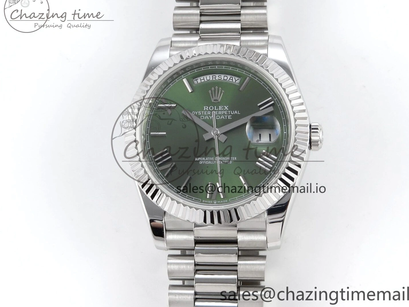 0507 Tailored Day Date 40 SS 228239 KF 1:1 Best Edition Green Roman Dial on President Bracelet VR3255 (Gain Weight) 826